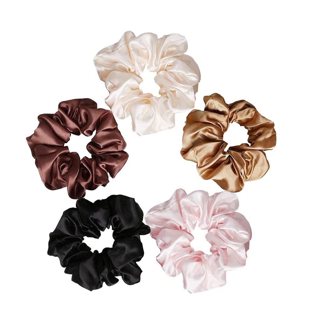 SANNIDHI 5 Pcs Silk Satin Scrunchy Scrunchies for Girls Ladies Women,5 color Elastic Hair Band for Ponytails, Twists, Long hair-Gifts(White,Rose Gold,Ginger,Burgundy Red,Black) SANNIDHI 5 Pcs Silk Satin Scrunchy Scrunchies for Girls Ladies Women,5 color Elastic Hair Band for Ponytails, Twists, Long hair-Gifts(White,Rose Gold,Ginger,Burgundy Red,Black)